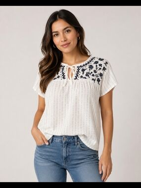 Style & Co. Embroidered Boho Peasant Top 2X Excellent Condition